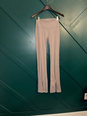 High-Waist Flared Leggings in Light Taupe Front Slit Flare Tights